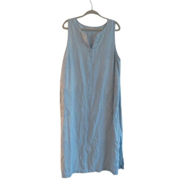 J. JILL Light Denim Maxi Chambray Dress Coastal Lagenlook Minimalist Size XL P - Picture 1 of 15